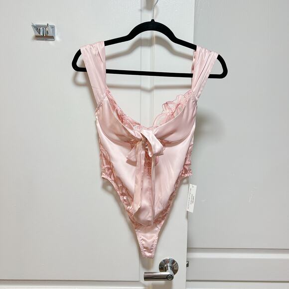 For Love & Lemons Hallie Pink Satin Bow Teddy Lingerie - Picture 5 of 7